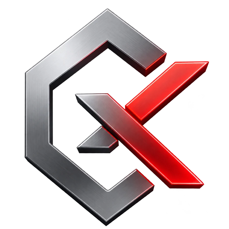 Emblema ClairiX em metal escovado e vermelho